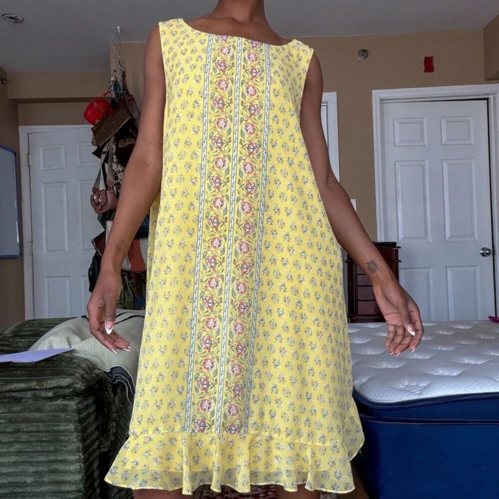 Max Studio Yellow Floral Shift Midi Dress | Size XXL